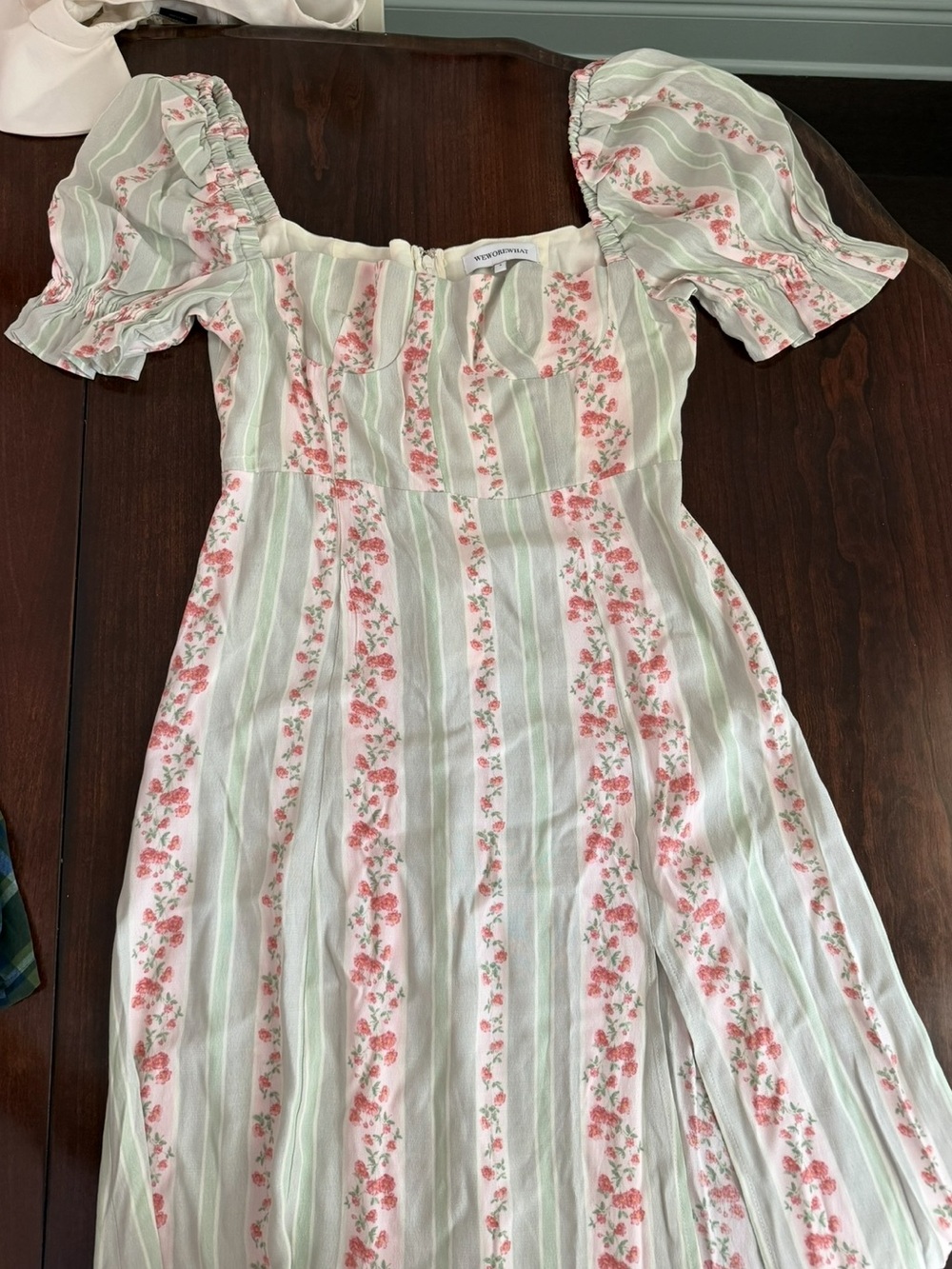 WeWoreWhat Victorian Floral Stripe Puff Sleeve Midi Dress in Rosewood Multi - Picture 5 of 6